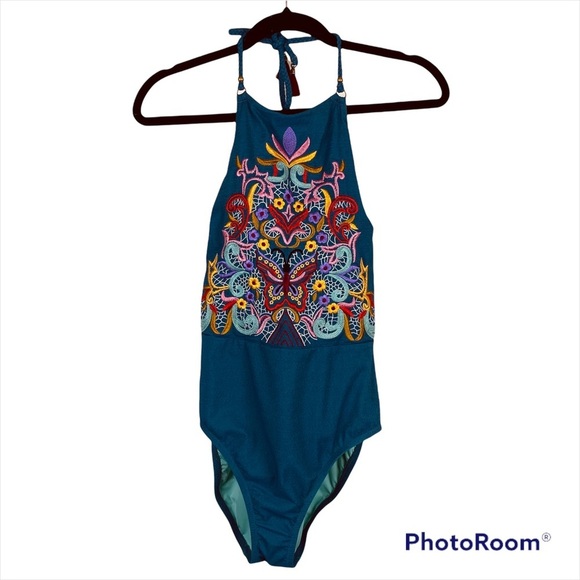 Nanette Lepore Denim Blue Dazed Seductress Embroidered One-piece Bathing Suit - Picture 4 of 10
